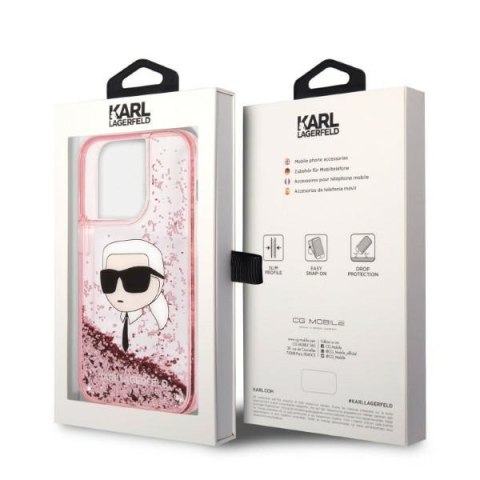 Etui na telefon iPhone 14 Pro Max Karl Lagerfeld różowe Glitter NFT