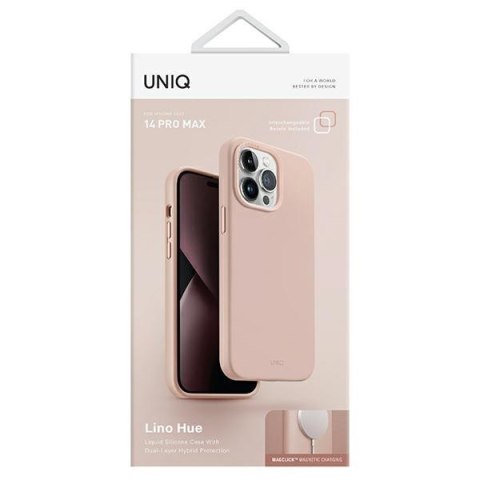 Etui na telefon iPhone 14 Pro Max UNIQ Lino Hue różowy - stylowe akcesorium