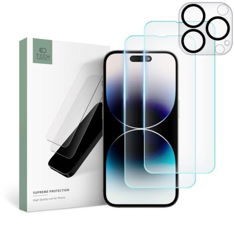 Szkło hartowane + na obiektywy aparatu Tech-Protect Supreme Set iPhone 14 Pro Max przezroczyste [2+1 PACK]