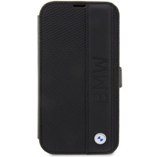 Etui iPhone 14 Pro Max BMW bookcase Leather Textured & Stripe czarny