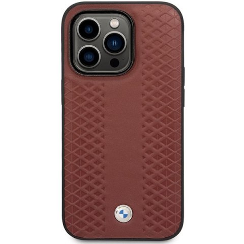 Etui iPhone 14 Pro Max BMW burgundowe Leather Diamond Pattern