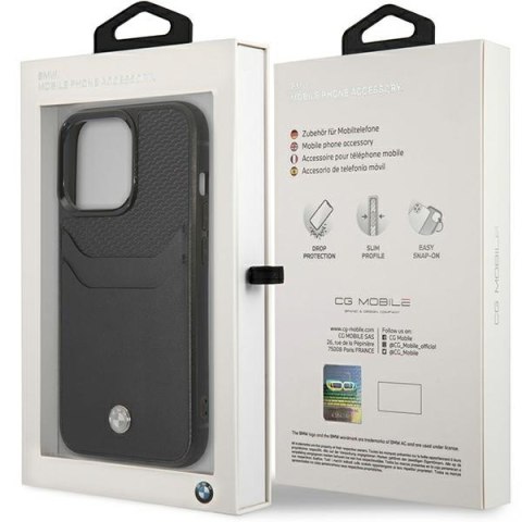 Etui iPhone 14 Pro Max BMW czarne Leather Card Slot