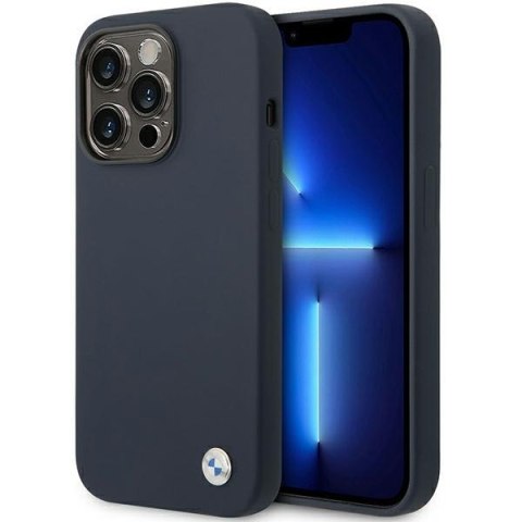 Etui na telefon iPhone 14 Pro Max BMW granatowe z silikonem i logo