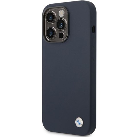 Etui na telefon iPhone 14 Pro Max BMW granatowe z silikonem i logo