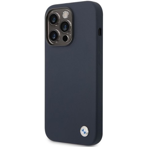 Etui na telefon iPhone 14 Pro Max BMW granatowe z silikonem i logo