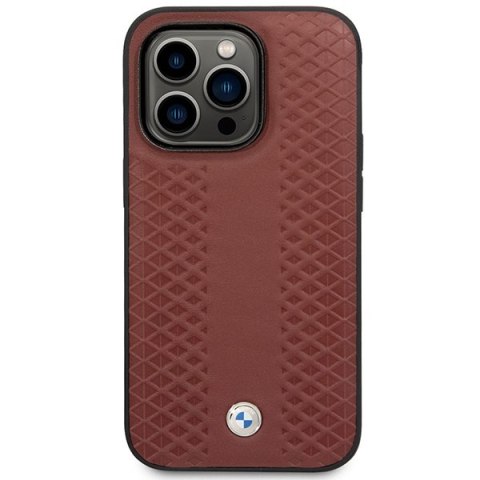 Etui iPhone 14 Pro Max BMW burgundowe Leather Diamond Pattern MagSafe