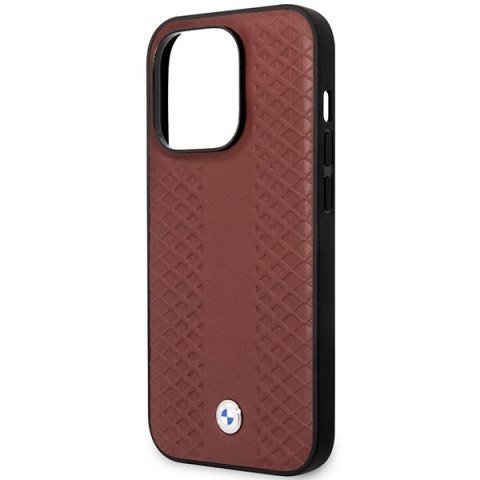 Etui iPhone 14 Pro Max BMW burgundowe Leather Diamond Pattern MagSafe