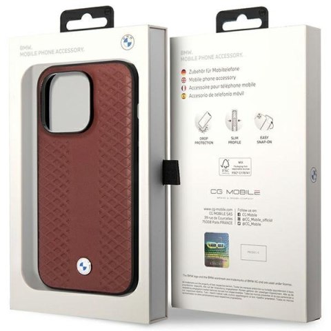 Etui iPhone 14 Pro Max BMW burgundowe Leather Diamond Pattern MagSafe