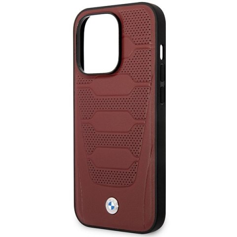 Etui iPhone 14 Pro Max BMW burgundowe Leather Seats Pattern MagSafe