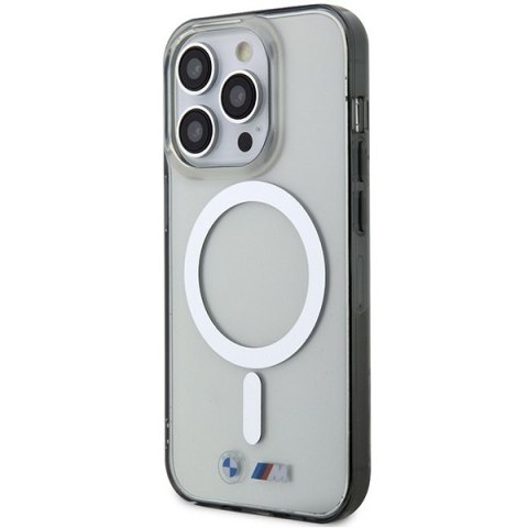 Etui na telefon iPhone 14 Pro Max BMW przezroczyste MagSafe Silver Ring