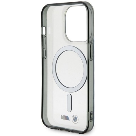 Etui na telefon iPhone 14 Pro Max BMW przezroczyste MagSafe Silver Ring