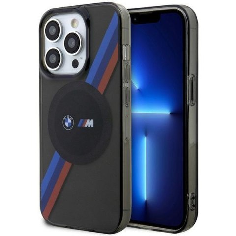 Etui na telefon iPhone 14 Pro Max BMW Tricolor Stripes MagSafe szare