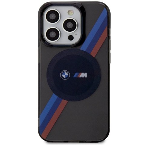 Etui na telefon iPhone 14 Pro Max BMW Tricolor Stripes MagSafe szare