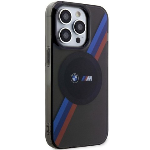 Etui na telefon iPhone 14 Pro Max BMW Tricolor Stripes MagSafe szare