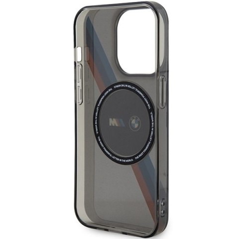 Etui na telefon iPhone 14 Pro Max BMW Tricolor Stripes MagSafe szare