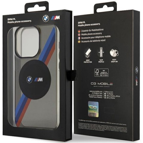 Etui na telefon iPhone 14 Pro Max BMW Tricolor Stripes MagSafe szare