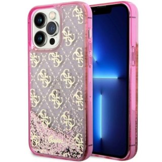 Etui iPhone 14 Pro Max Guess różowe hard case Liquid Glitter 4G Translucent