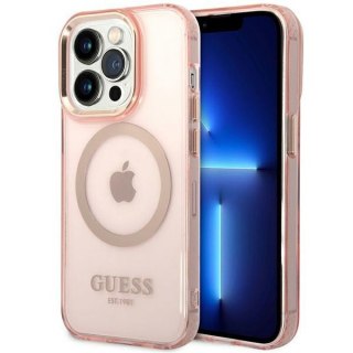 Etui iPhone 14 Pro Max Guess Gold Outline Translucent MagSafe różowe