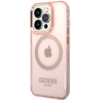 Etui iPhone 14 Pro Max Guess Gold Outline Translucent MagSafe różowe