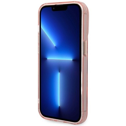 Etui na telefon iPhone 14 Pro Max Guess Gold Outline MagSafe różowe