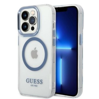 Etui iPhone 14 Pro Max Guess Metal Outline MagSafe niebieskie