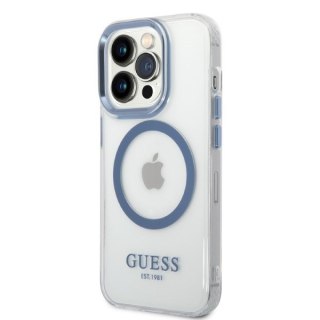 Etui iPhone 14 Pro Max Guess Metal Outline MagSafe niebieskie