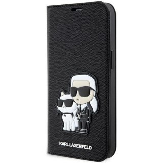 Etui iPhone 14 Pro Max Karl Lagerfeld bookcase czarne Saffiano Karl & Choupette