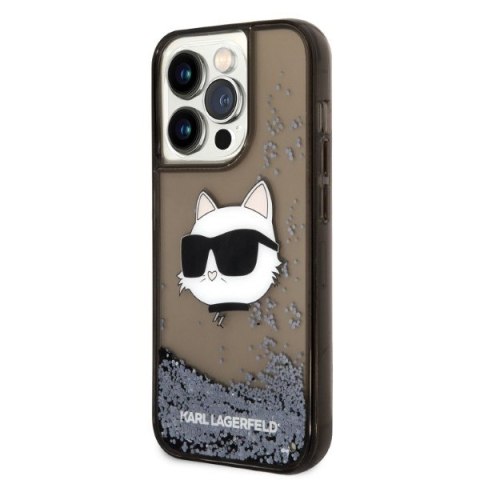 Etui iPhone 14 Pro Max Karl Lagerfeld czarne Glitter Choupette Head