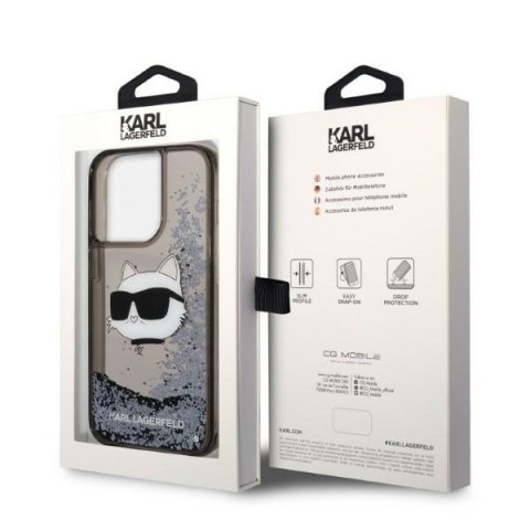 Etui iPhone 14 Pro Max Karl Lagerfeld czarne Glitter Choupette Head