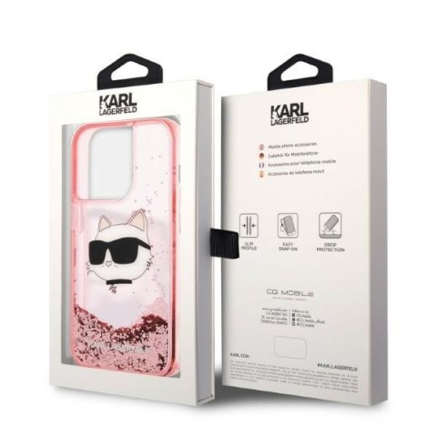 Etui na telefon iPhone 14 Pro Max Karl Lagerfeld Choupette różowe Glitter