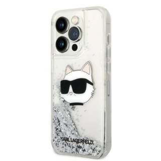 Etui iPhone 14 Pro Max Karl Lagerfeld srebrne Glitter Choupette Head