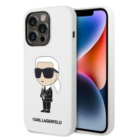 Etui iPhone 14 Pro Max Karl Lagerfeld białe Silicone Ikonik