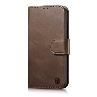 Etui na telefon iPhone 14 Pro Max iCarer Oil Wax Wallet Anti-RFID brązowe