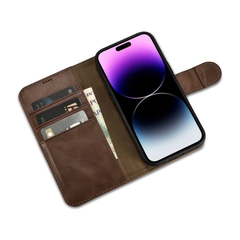 Etui na telefon iPhone 14 Pro Max iCarer Oil Wax Wallet Anti-RFID brązowe