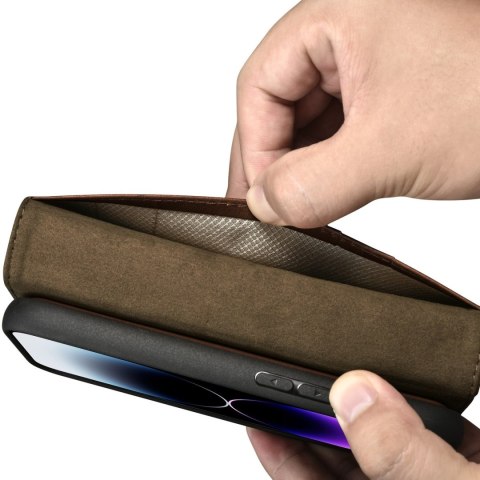 Etui na telefon iPhone 14 Pro Max iCarer Oil Wax Wallet Anti-RFID brązowe