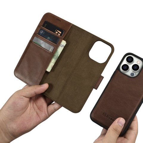 Etui na telefon iPhone 14 Pro Max iCarer Oil Wax Wallet Anti-RFID brązowe