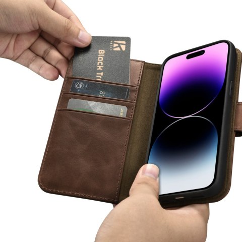 Etui na telefon iPhone 14 Pro Max iCarer Oil Wax Wallet Anti-RFID brązowe