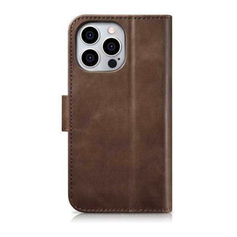 Etui na telefon iPhone 14 Pro Max iCarer Oil Wax Wallet Anti-RFID brązowe