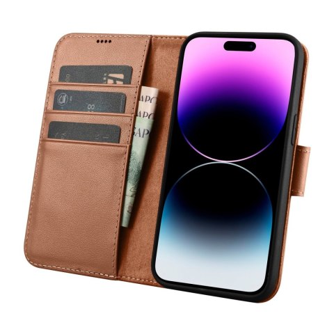 Etui na telefon iPhone 14 Pro Max iCarer Wallet Anti-RFID brązowe