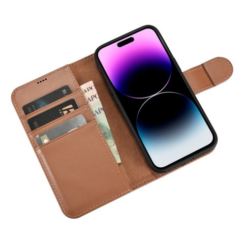 Etui na telefon iPhone 14 Pro Max iCarer Wallet Anti-RFID brązowe