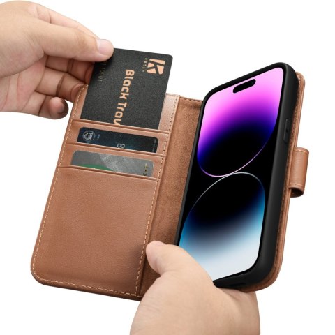 Etui na telefon iPhone 14 Pro Max iCarer Wallet Anti-RFID brązowe