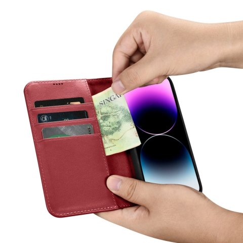 Etui iPhone 14 Pro Max iCarer Wallet Anti-RFID 2in1 czerwone