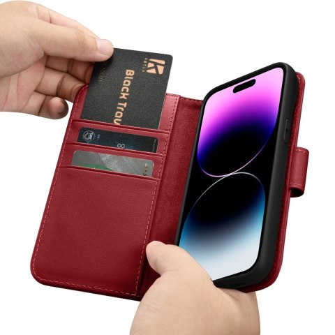 Etui iPhone 14 Pro Max iCarer Wallet Anti-RFID 2in1 czerwone