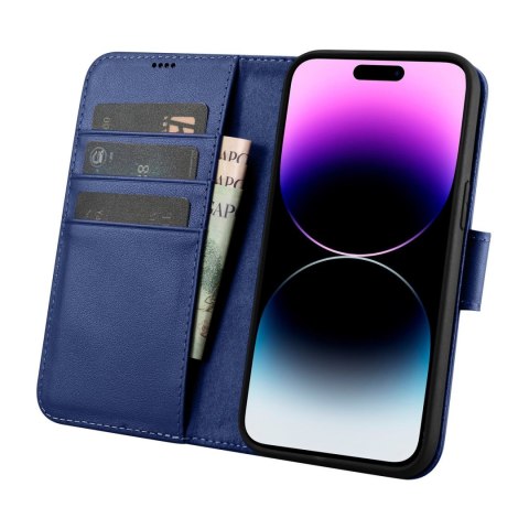 Etui na telefon iPhone 14 Pro Max iCarer Wallet Anti-RFID 2w1 niebieskie