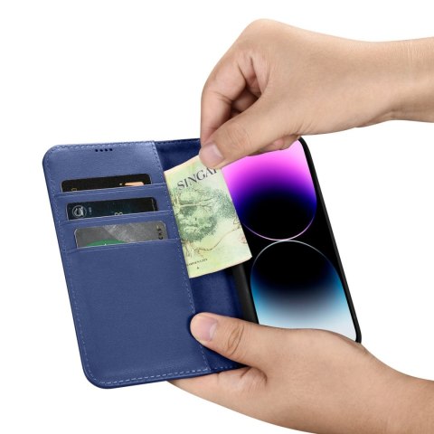 Etui na telefon iPhone 14 Pro Max iCarer Wallet Anti-RFID 2w1 niebieskie