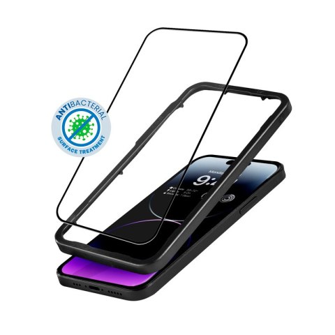 Szkło hartowane iPhone 14 Pro Max Crong Anti-Bacterial 3D Armour Glass + ramka instalacyjna