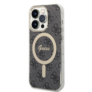 Zestaw Apple iPhone 14 Pro Max Guess 4G Print MagSafe czarny + ładowarka bezprzewodowa