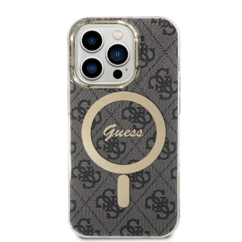 Zestaw Apple iPhone 14 Pro Max Guess 4G Print MagSafe czarny + ładowarka bezprzewodowa