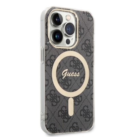 Zestaw Apple iPhone 14 Pro Max Guess 4G Print MagSafe czarny + ładowarka bezprzewodowa