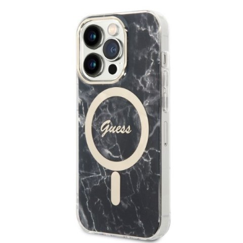 Zestaw Apple iPhone 14 Pro Max Guess Marble MagSafe czarny + ładowarka bezprzewodowa